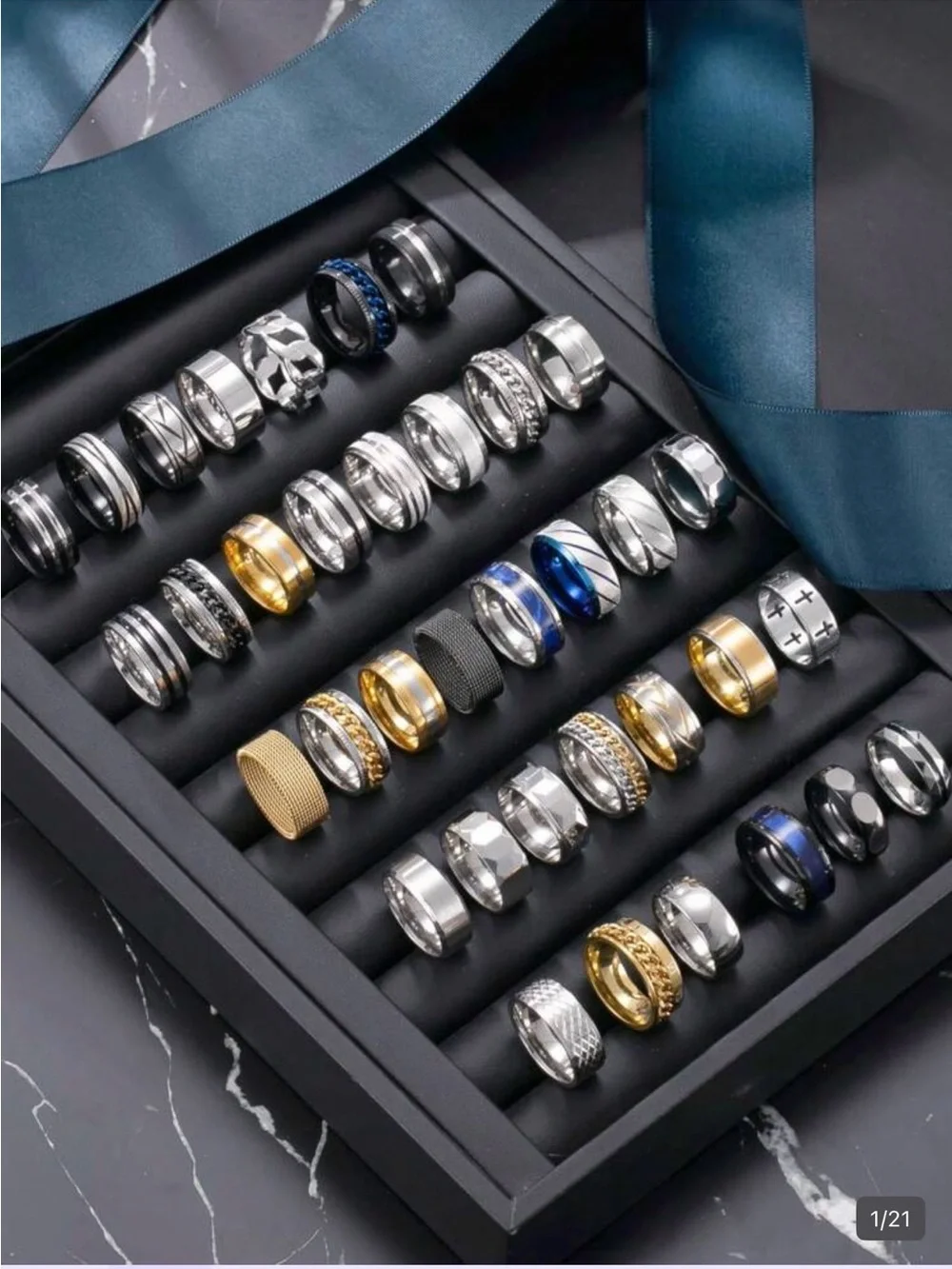 Assorted Men's Fashion Rings - Mixed Metal and Gemstone Styles 8 per Ring